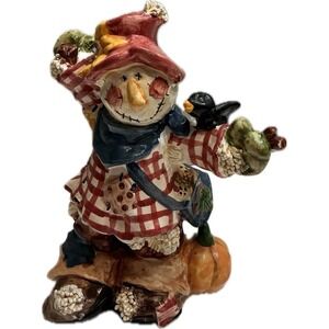 Ceramic Fall Scarecrow Figurine Pumpkin Crow Autumn Harvest Thanksgiving Deco8"